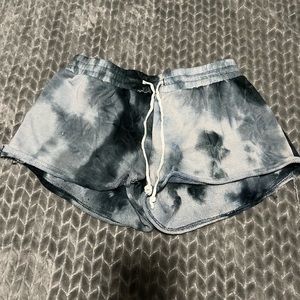 Blue and white sweatpants material shorts. Size small